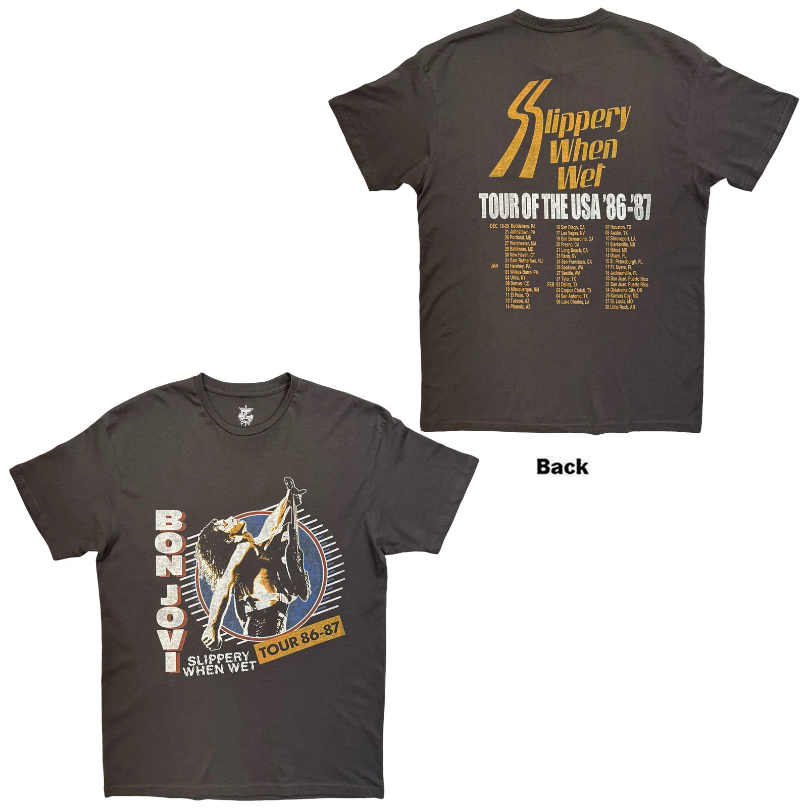 Bon Jovi Unisex T-Shirt: Slippery When Wet Tour '86-'87