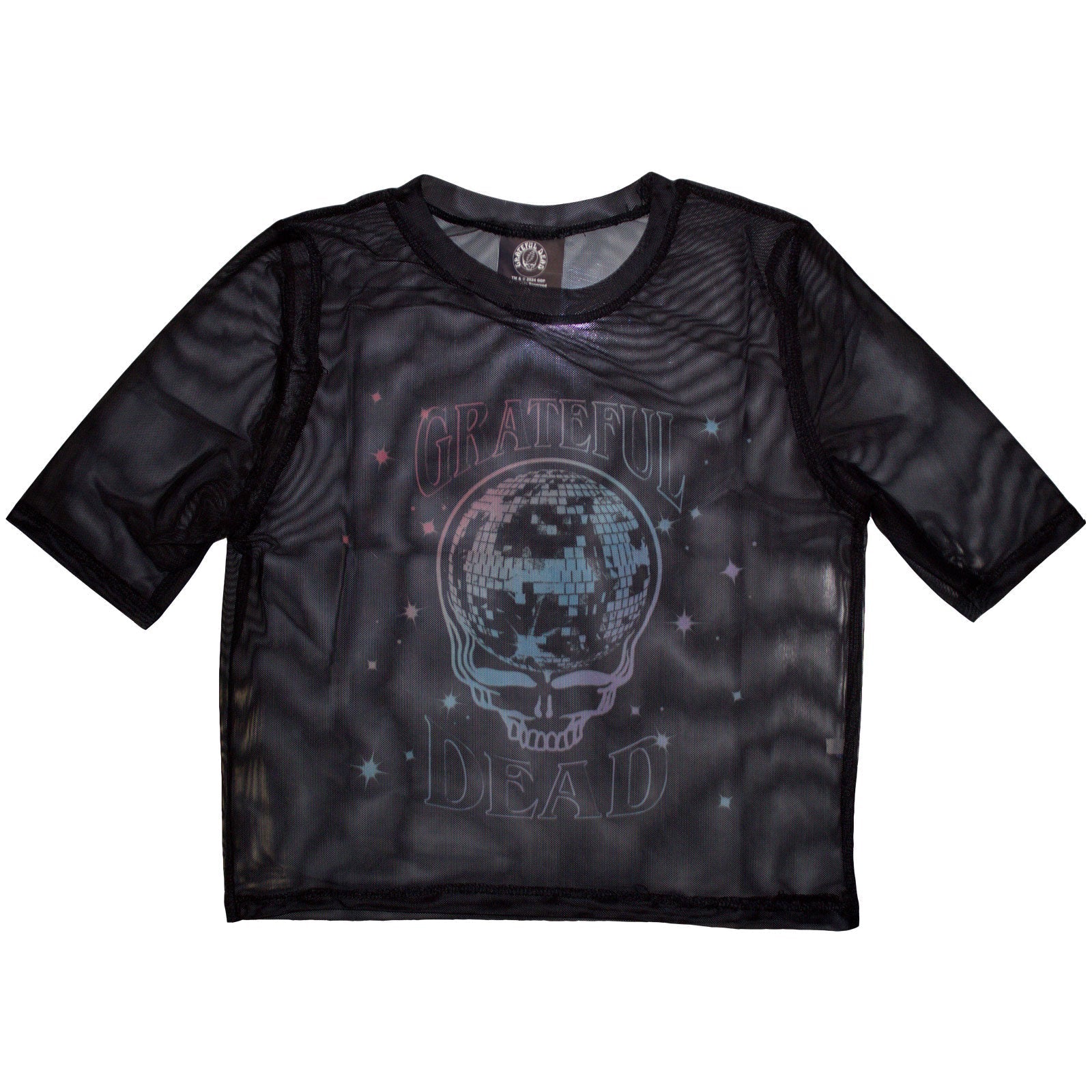 Grateful Dead Ladies Mesh Crop Top: Stealy Glitter Ball
