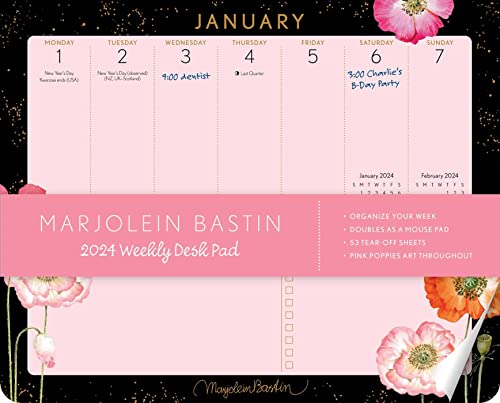 Marjolein Bastin 2024 Weekly Desk Pad: Pink Poppies