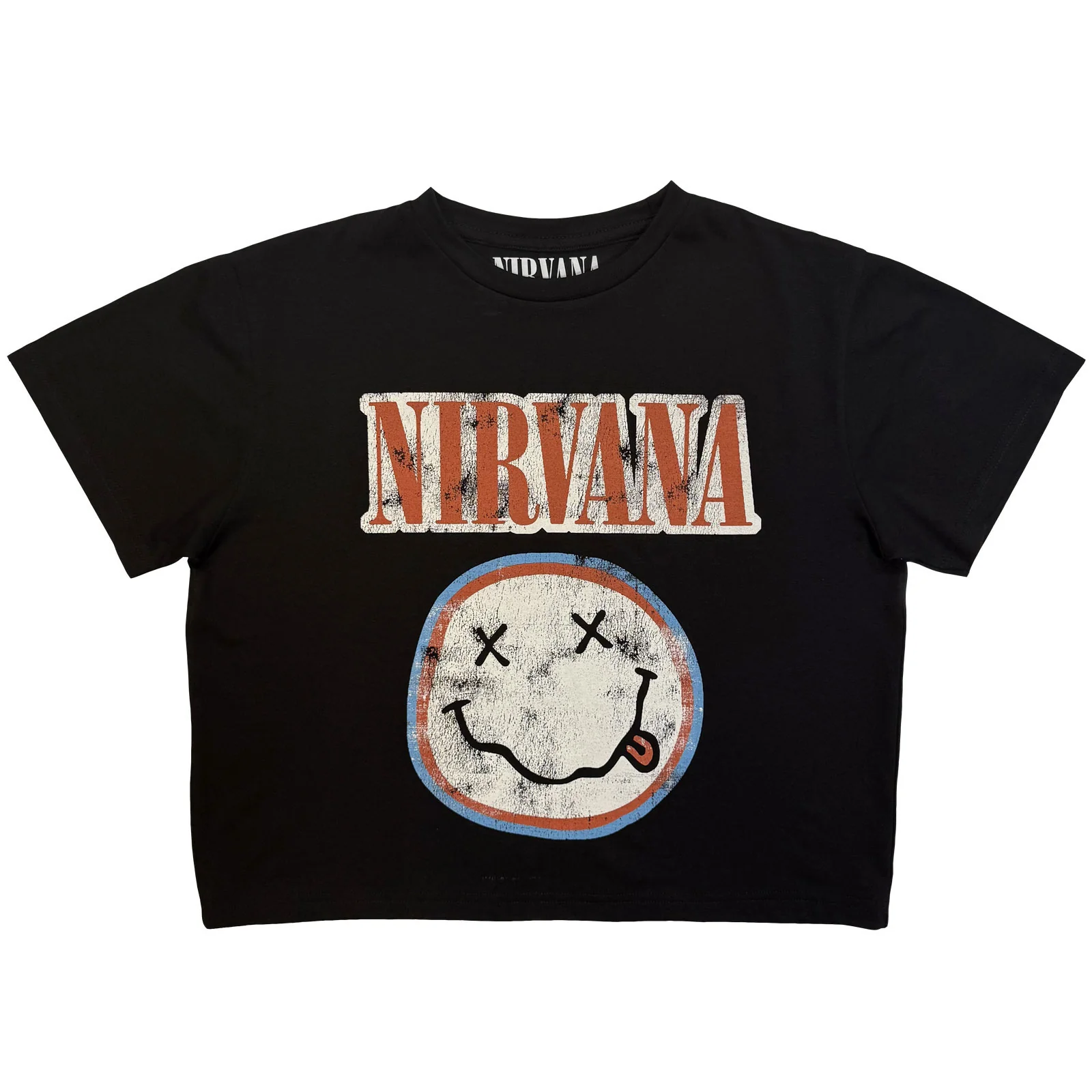 Nirvana Ladies Crop Top: Distressed Logo