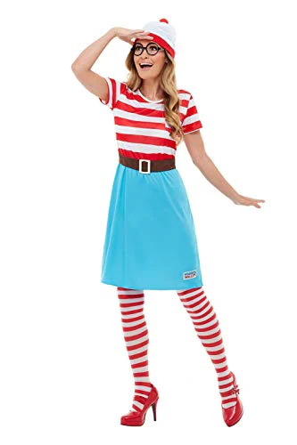 Smiffys 50281M Officially Licensed Where's Wally Wenda Costume, Women, Red & White, M - UK Size 12-14