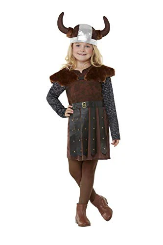 Smiffys 71006M Viking Princess Costume, Girls, Brown, M - Age 7-9 years