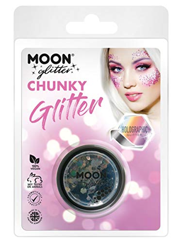 Smiffys Moon Glitter Holographic Chunky Glitter, Black